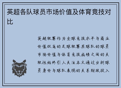 英超各队球员市场价值及体育竞技对比