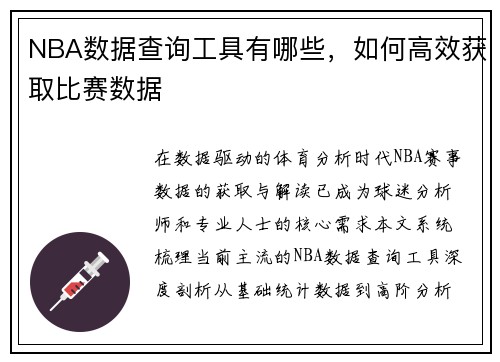 NBA数据查询工具有哪些，如何高效获取比赛数据